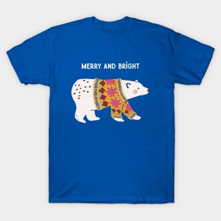 Merry Polar Bear in a Bright, Festive Sweater T-Shirt